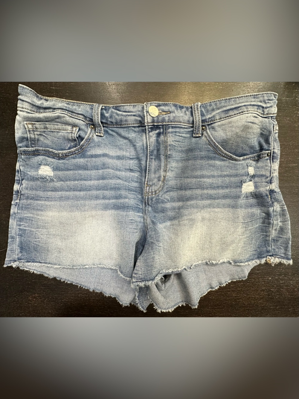 BKE Light Blue Denim Shorts with Frayed Hem